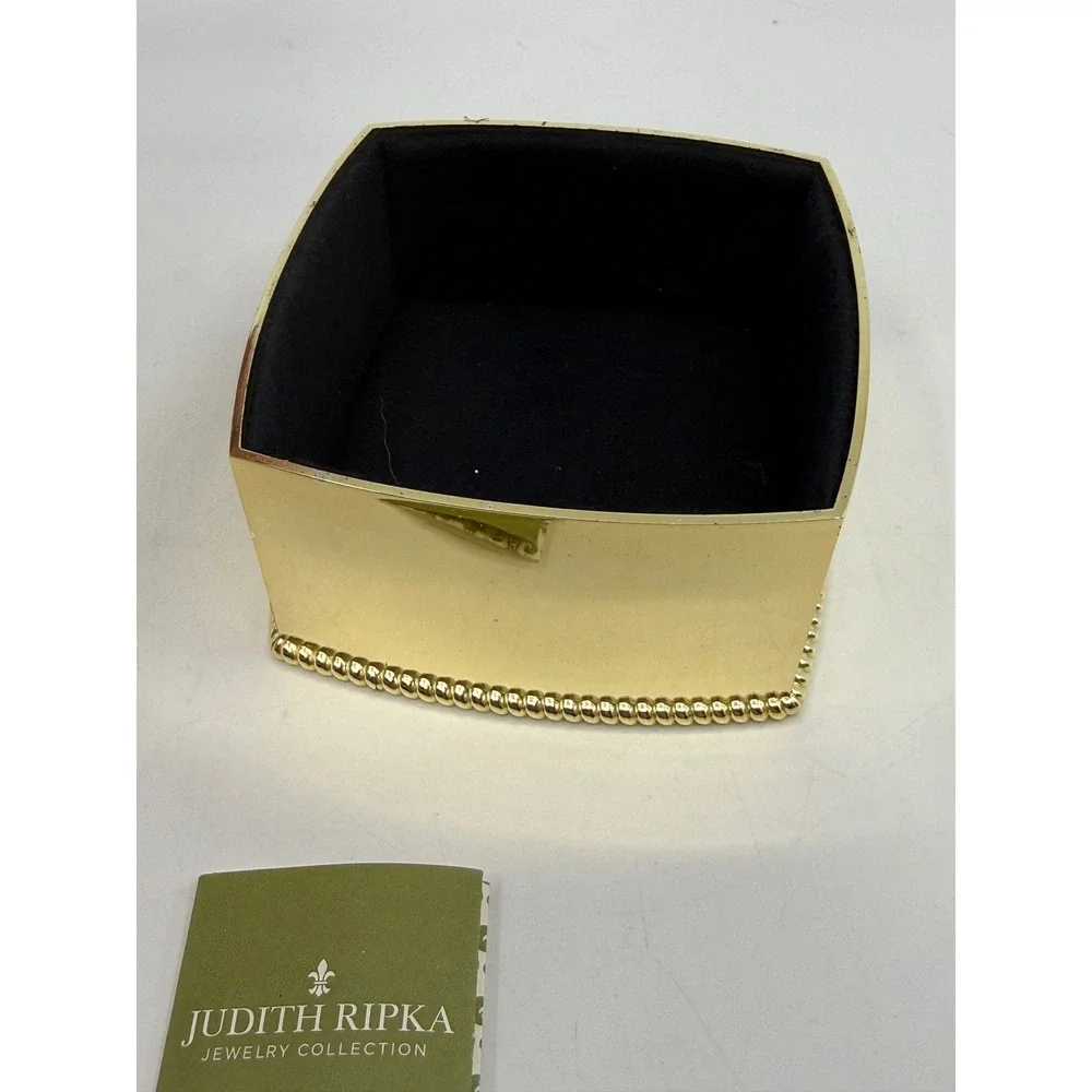 Judith Ripka Gold Tone Trinket Box Large Emerald Cut Crystal Top QVC 2014